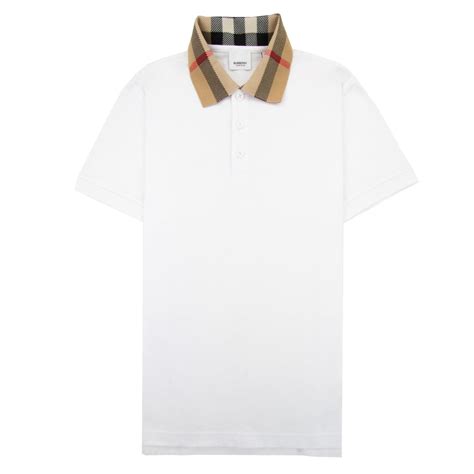 Check Collar Cotton Polo Shirt in White 